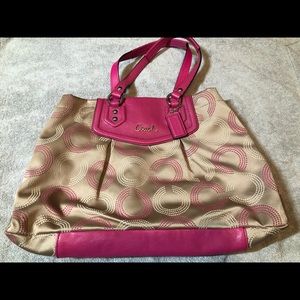 Coach shoulder bag - hotpink and tan